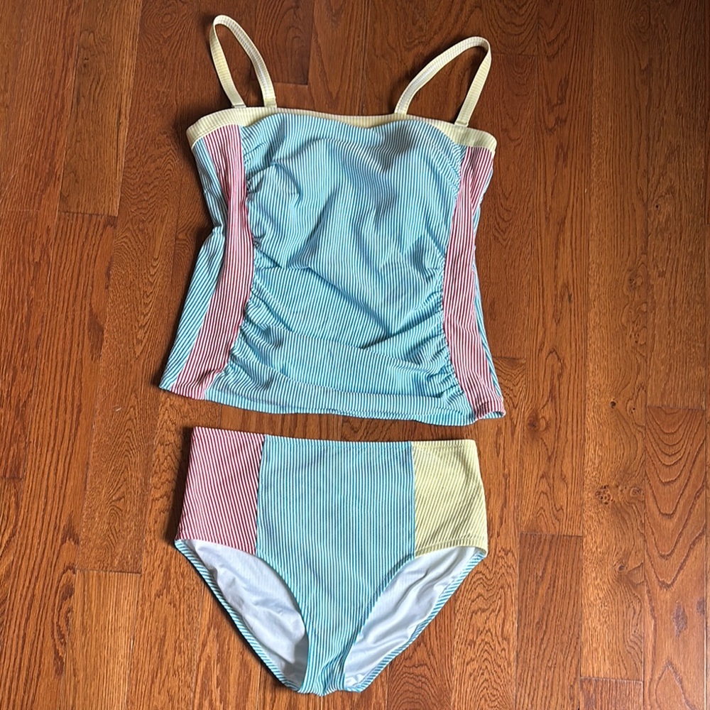 Lands' End Striped Swim Set - Blue, Pink, Yellow